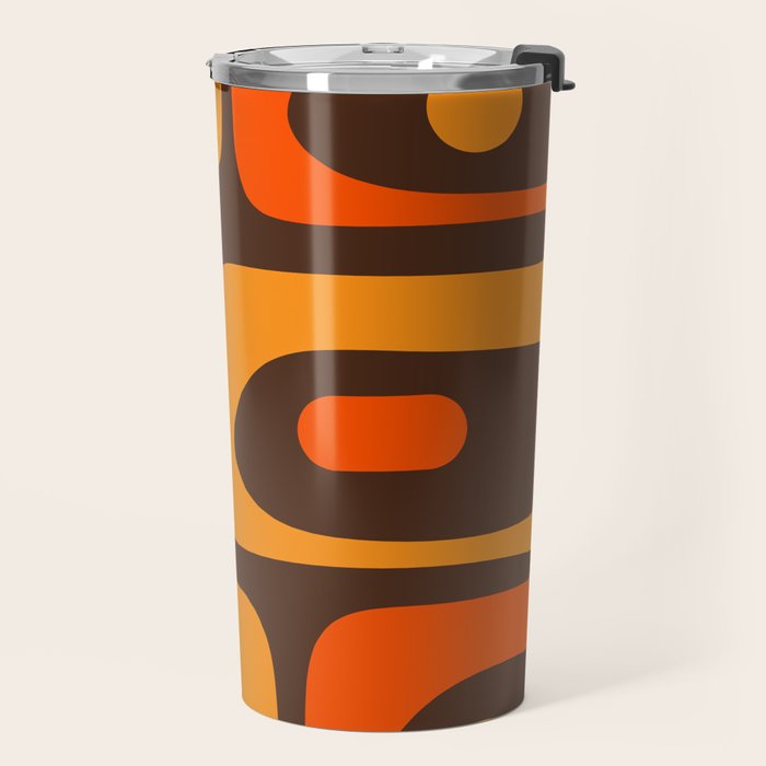 Mid-Century Modern Piquet Retro Minimalist Abstract in 70s Brown and Orange Travel Mug Gallery Image 2