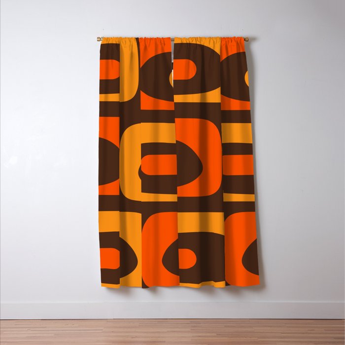 Mid-Century Modern Piquet Retro Minimalist Abstract in 70s Brown and Orange Window Curtain Gallery Image 3