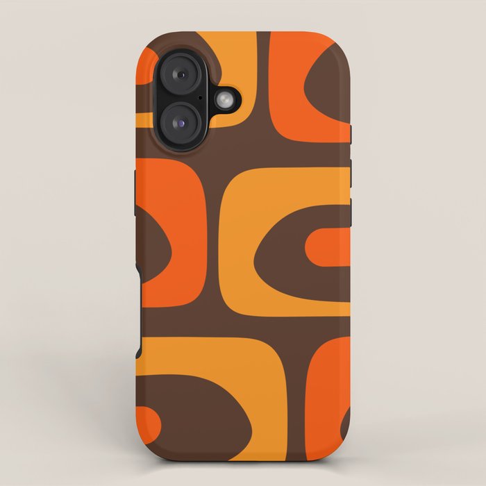 Mid-Century Modern Piquet Retro Minimalist Abstract in 70s Brown and Orange iPhone Case Gallery Image 1