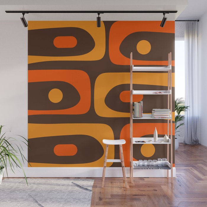 Mid-Century Modern Piquet Retro Minimalist Abstract in 70s Brown and Orange Wall Mural Gallery Image 1