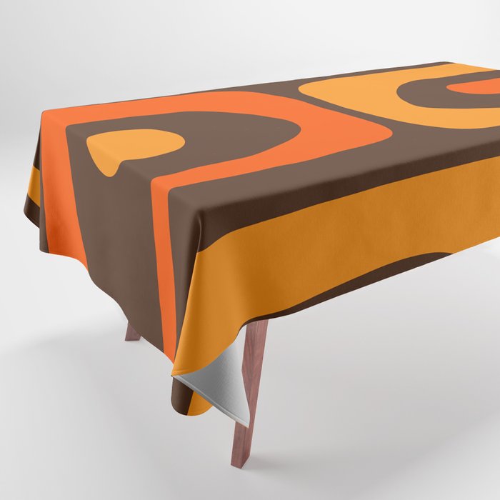 Mid-Century Modern Piquet Retro Minimalist Abstract in 70s Brown and Orange Tablecloth