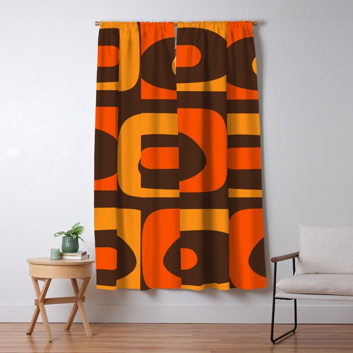 Mid-Century Modern Piquet Retro Minimalist Abstract in 70s Brown and Orange Window Curtain Gallery Image 5