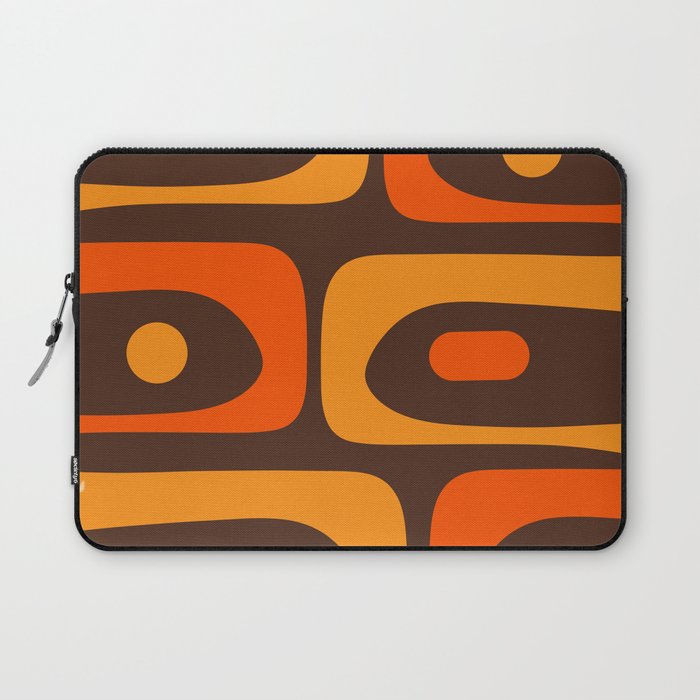 Mid-Century Modern Piquet Retro Minimalist Abstract in 70s Brown and Orange Laptop Sleeve Gallery Image 1