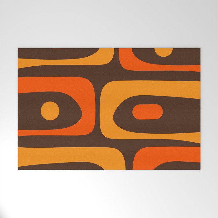 Mid-Century Modern Piquet Retro Minimalist Abstract in 70s Brown and Orange Welcome Mat Gallery Image 1