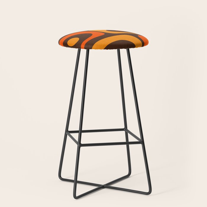 Mid-Century Modern Piquet Retro Minimalist Abstract in 70s Brown and Orange Stool Gallery Image 1