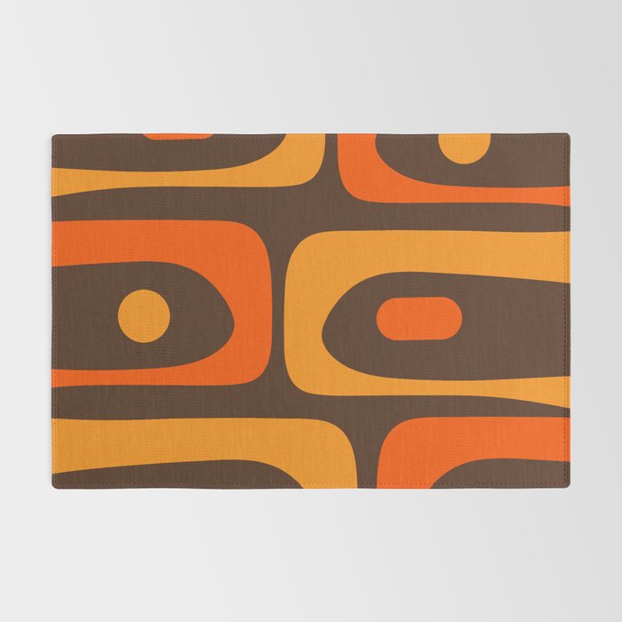 Mid-Century Modern Piquet Retro Minimalist Abstract in 70s Brown and Orange Rug Gallery Image 2