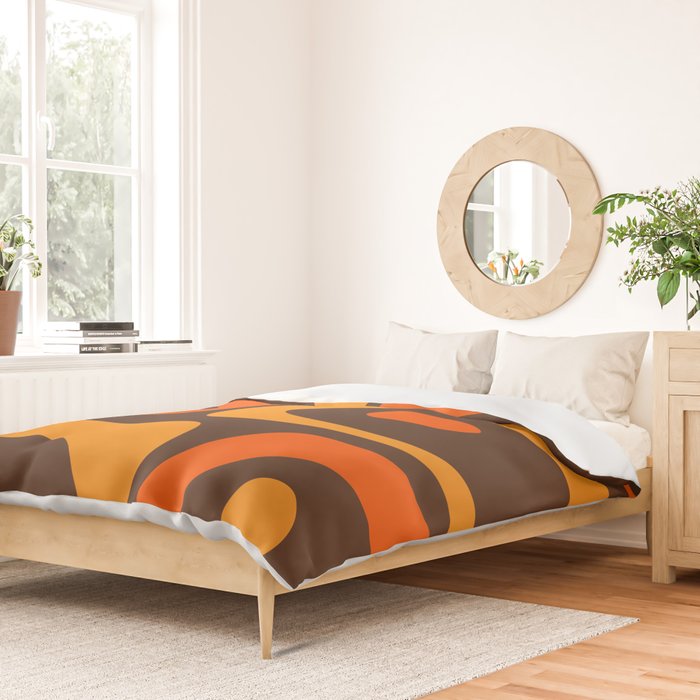 Mid-Century Modern Piquet Retro Minimalist Abstract in 70s Brown and Orange Duvet Cover Gallery Image 2