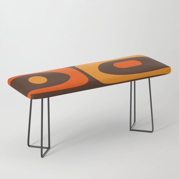Mid-Century Modern Piquet Retro Minimalist Abstract in 70s Brown and Orange Bench Gallery Image 1
