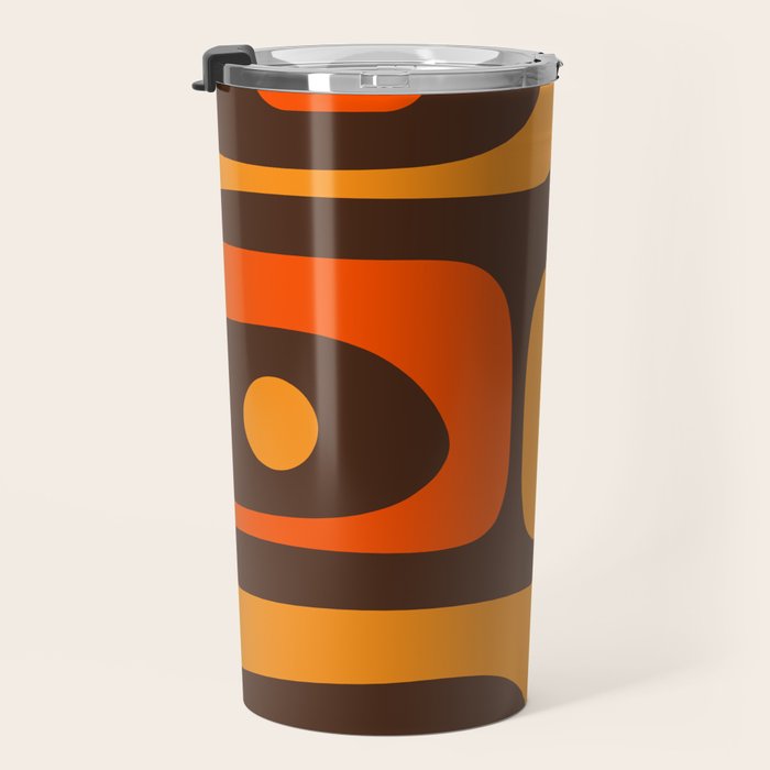 Mid-Century Modern Piquet Retro Minimalist Abstract in 70s Brown and Orange Travel Mug Gallery Image 3