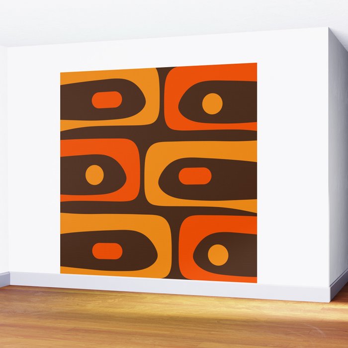 Mid-Century Modern Piquet Retro Minimalist Abstract in 70s Brown and Orange Wall Mural Gallery Image 2