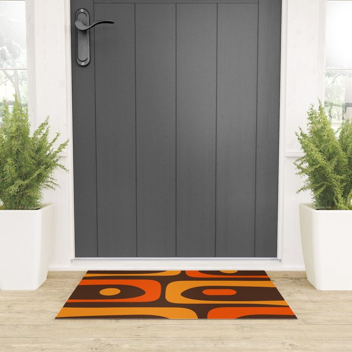 Mid-Century Modern Piquet Retro Minimalist Abstract in 70s Brown and Orange Welcome Mat Gallery Image 3