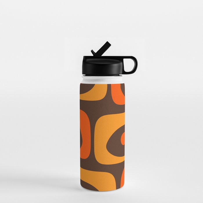 Mid-Century Modern Piquet Retro Minimalist Abstract in 70s Brown and Orange Water Bottle Gallery Image 1
