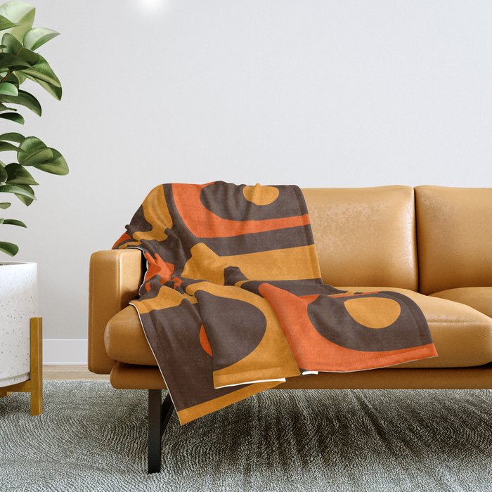 Mid-Century Modern Piquet Retro Minimalist Abstract In 70s Brown And Orange Throw Blanket