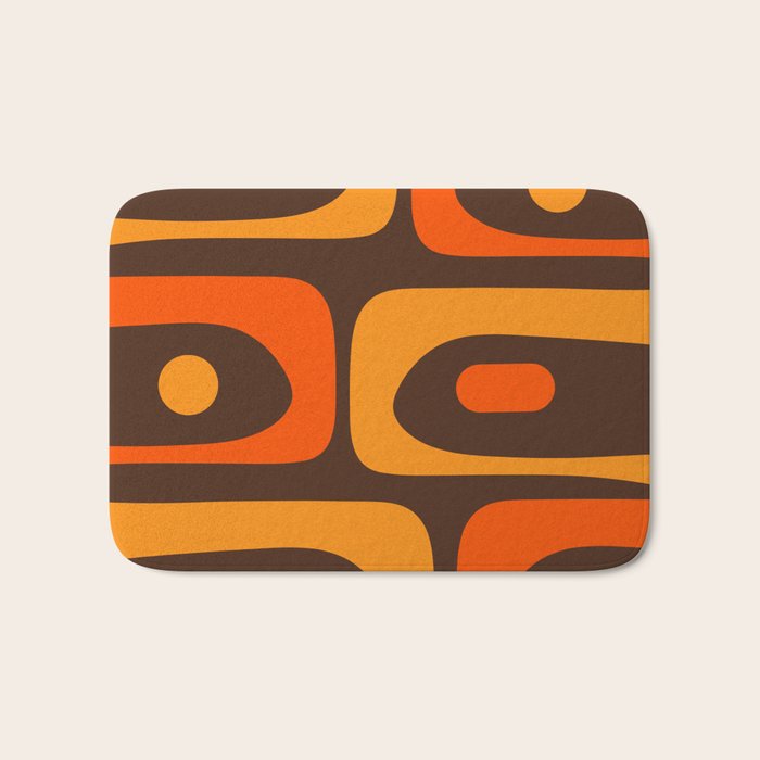 Mid-Century Modern Piquet Retro Minimalist Abstract in 70s Brown and Orange Bath Mat Gallery Image 1