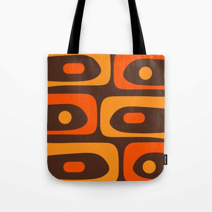 Mid-Century Modern Piquet Retro Minimalist Abstract in 70s Brown and Orange Tote Bag Gallery Image 1