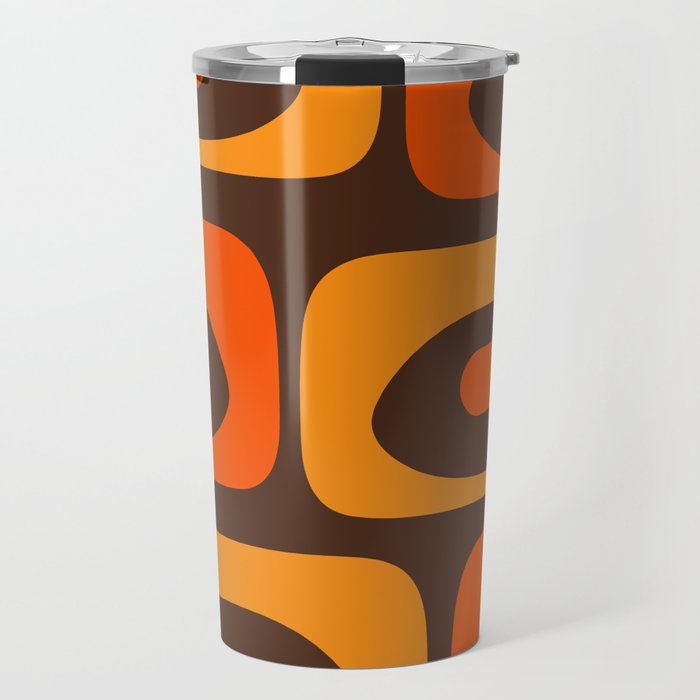 Mid-Century Modern Piquet Retro Minimalist Abstract in 70s Brown and Orange Travel Mug Gallery Image 1