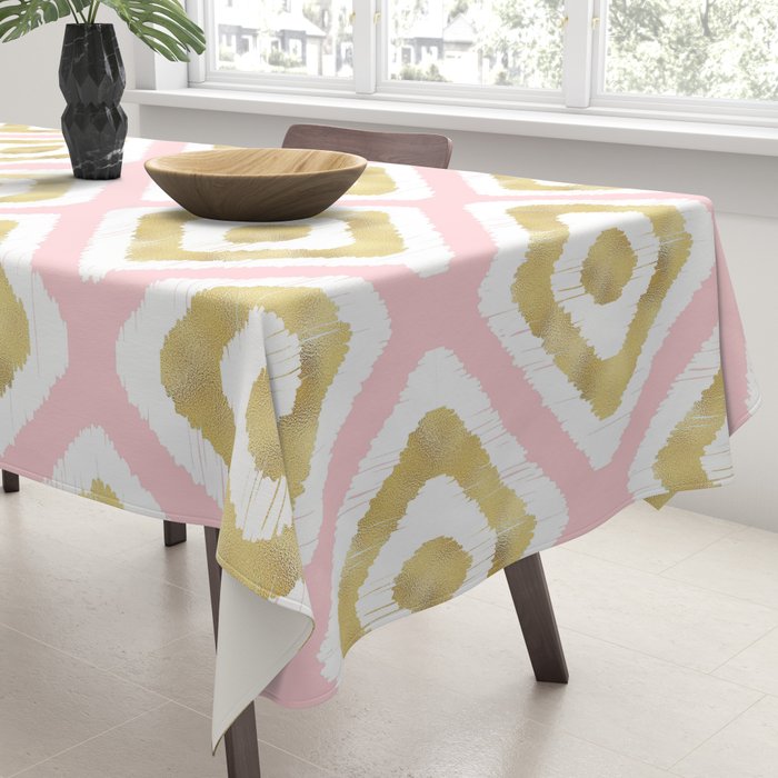 Pink & Gold Ikat Pattern Tablecloth Gallery Image 3