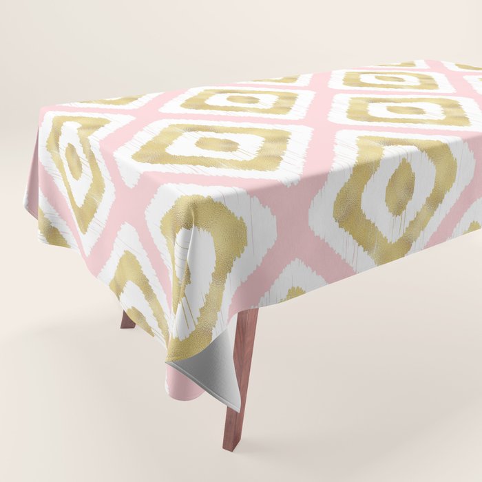 Pink & Gold Ikat Pattern Tablecloth Gallery Image 1