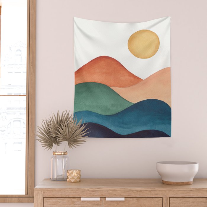 Colorful Abstract Mountains Wall Tapestry Gallery Image 2
