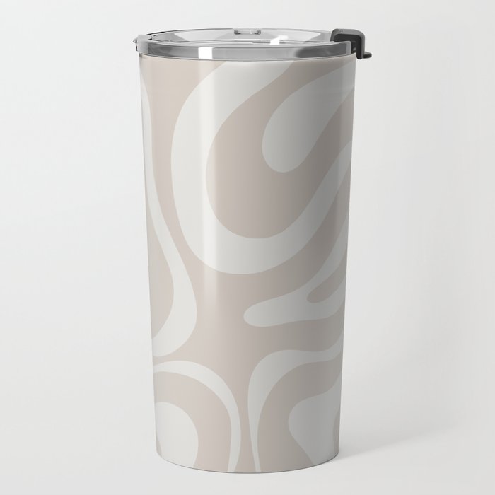 Modern Liquid Swirl Abstract Pattern in Neutral Light Beige Tones Travel Mug Gallery Image 2
