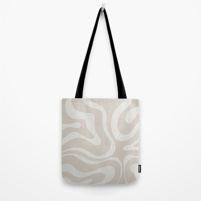 Modern Liquid Swirl Abstract Pattern in Neutral Light Beige Tones Tote Bag Gallery Image 2