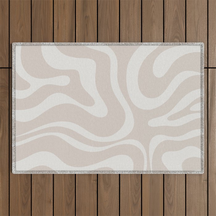 Modern Liquid Swirl Abstract Pattern in Neutral Light Beige Tones Outdoor Rug Gallery Image 1