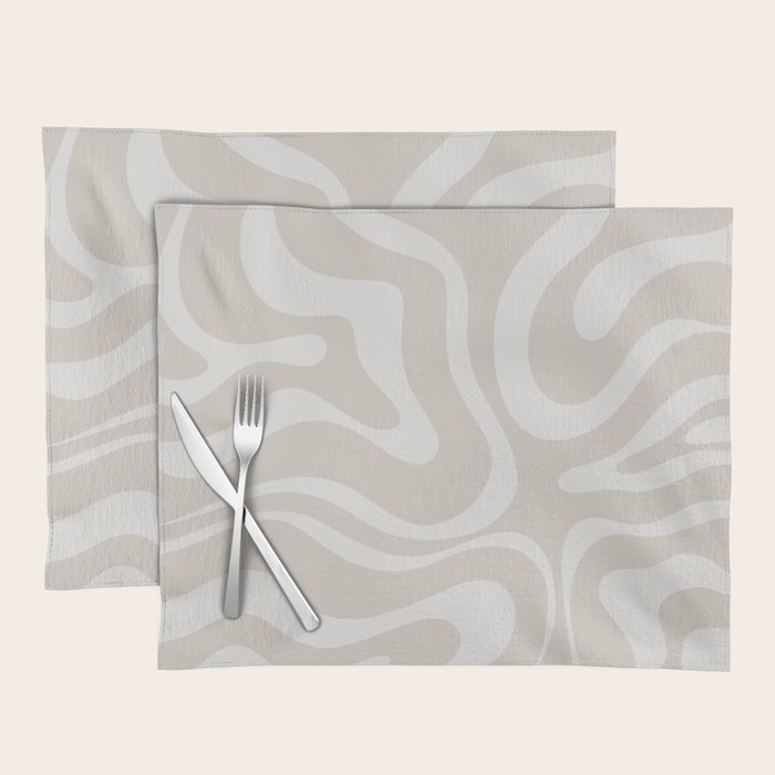 Modern Liquid Swirl Abstract Pattern in Neutral Light Beige Tones Placemat Gallery Image 1