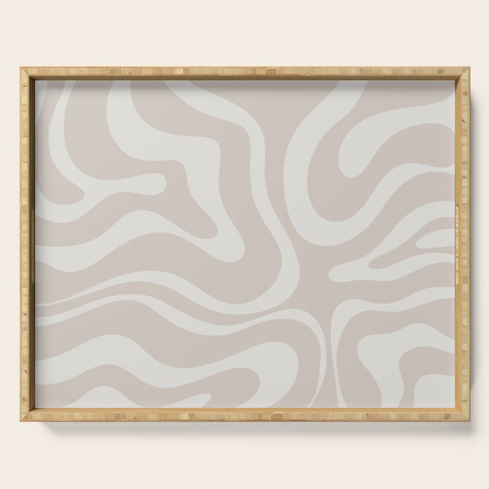 Modern Liquid Swirl Abstract Pattern in Neutral Light Beige Tones Serving Tray Gallery Image 1