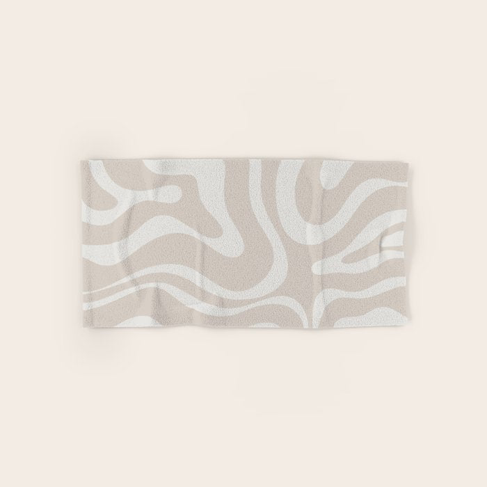 Modern Liquid Swirl Abstract Pattern in Neutral Light Beige Tones Bath Towel Gallery Image 1