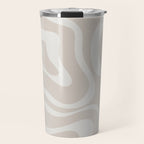 Modern Liquid Swirl Abstract Pattern in Neutral Light Beige Tones Travel Mug Gallery Image 1