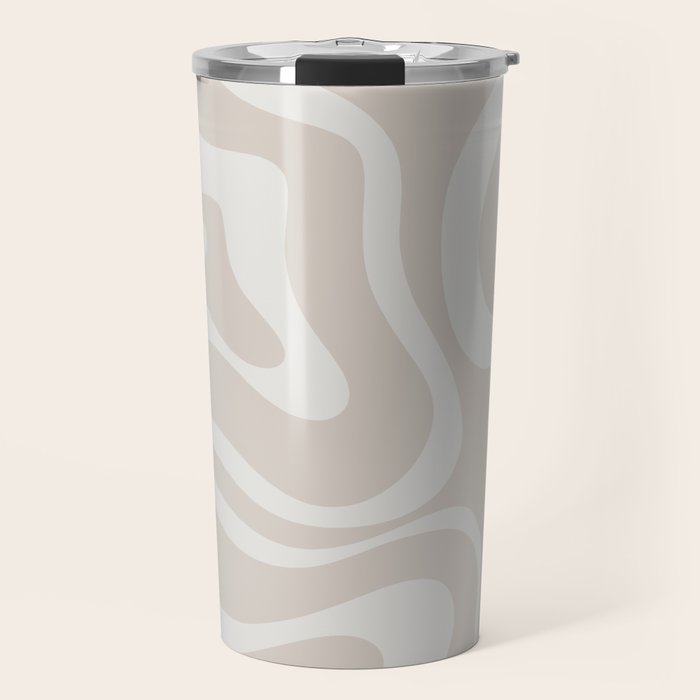 Modern Liquid Swirl Abstract Pattern in Neutral Light Beige Tones Travel Mug Gallery Image 1