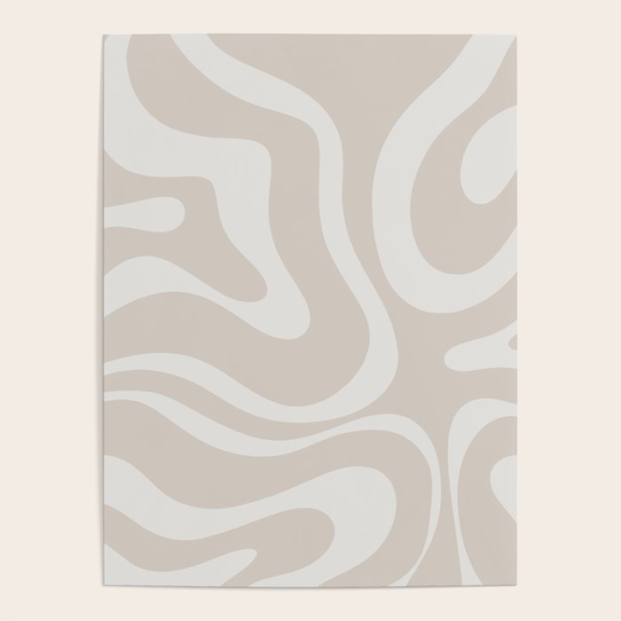Modern Liquid Swirl Abstract Pattern in Neutral Light Beige Tones Poster Gallery Image 4