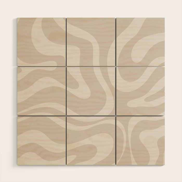 Modern Liquid Swirl Abstract Pattern in Neutral Light Beige Tones Wood Wall Art Gallery Image 1