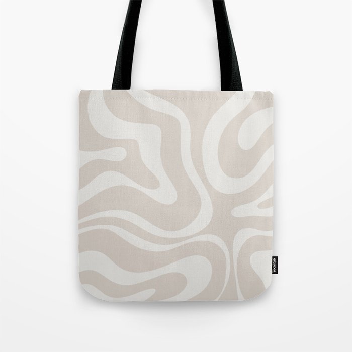 Modern Liquid Swirl Abstract Pattern in Neutral Light Beige Tones Tote Bag Gallery Image 1