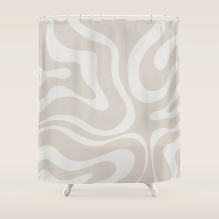 Modern Liquid Swirl Abstract Pattern in Neutral Light Beige Tones Shower Curtain Gallery Image 1