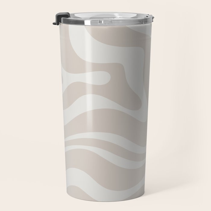 Modern Liquid Swirl Abstract Pattern in Neutral Light Beige Tones Travel Mug Gallery Image 3