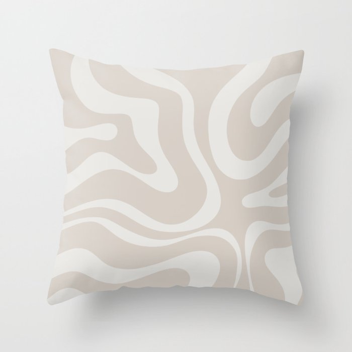 Modern Liquid Swirl Abstract Pattern in Neutral Light Beige Tones Throw Pillow Gallery Image 1