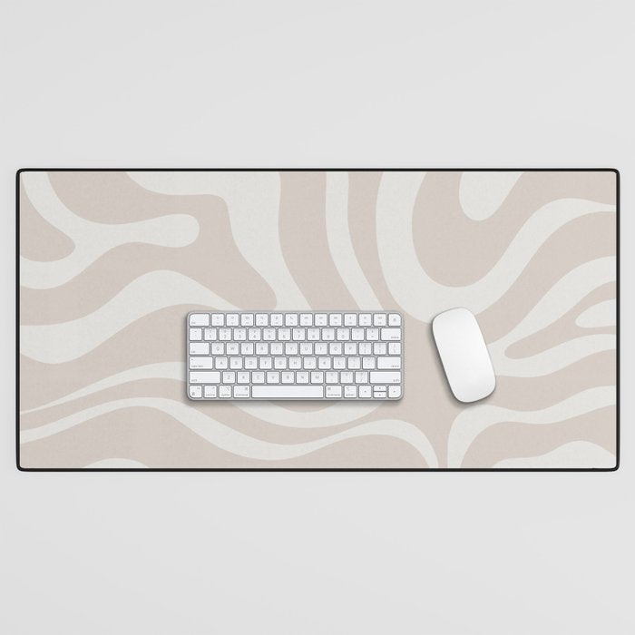Modern Liquid Swirl Abstract Pattern in Neutral Light Beige Tones Desk Mat Gallery Image 1