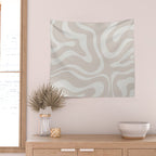 Modern Liquid Swirl Abstract Pattern in Neutral Light Beige Tones Wall Tapestry Gallery Image 2