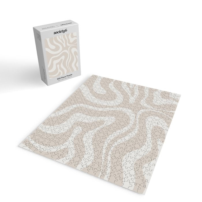 Modern Liquid Swirl Abstract Pattern in Neutral Light Beige Tones Jigsaw Puzzle Gallery Image 2