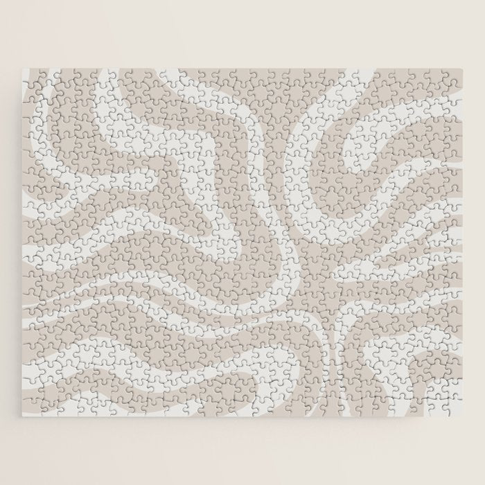 Modern Liquid Swirl Abstract Pattern in Neutral Light Beige Tones Jigsaw Puzzle Gallery Image 1