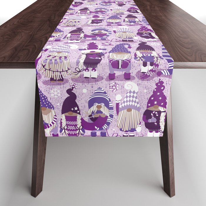 Let it gnome // monochromatic violet little Santa's helpers preparing for Christmas Table Runner Gallery Image 1