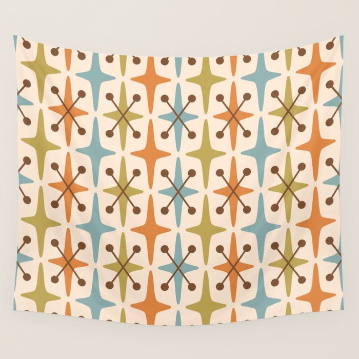 Mid Century Modern Googie Star Pattern Mid Mod Wall Tapestry Gallery Image 4