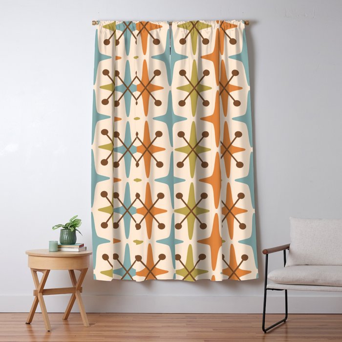 Mid Century Modern Googie Star Pattern Mid Mod Window Curtain Gallery Image 1