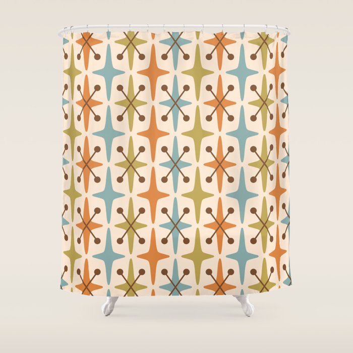 Mid Century Modern Googie Star Pattern Mid Mod Shower Curtain Gallery Image 1