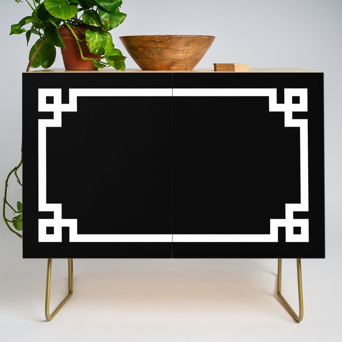 Black and White Greek Key Border Credenza Gallery Image 1