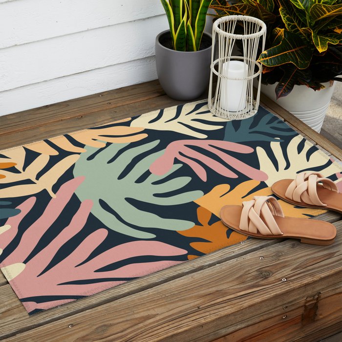 Abstract organic nature plant leaf art pattern Outdoor Rug Gallery Image 2