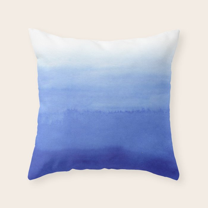 Hand painted navy blue aqua watercolor ombre pattern Throw Pillow Gallery Image 6