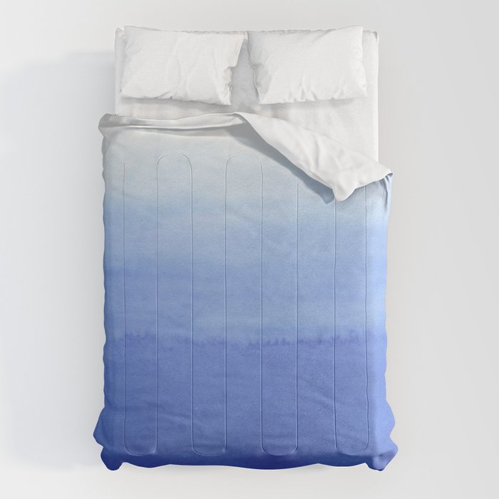Hand painted navy blue aqua watercolor ombre pattern Comforter Gallery Image 1