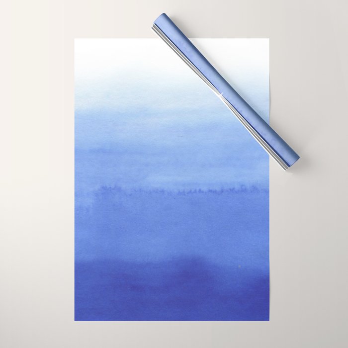 Hand painted navy blue aqua watercolor ombre pattern Wrapping Paper Gallery Image 1